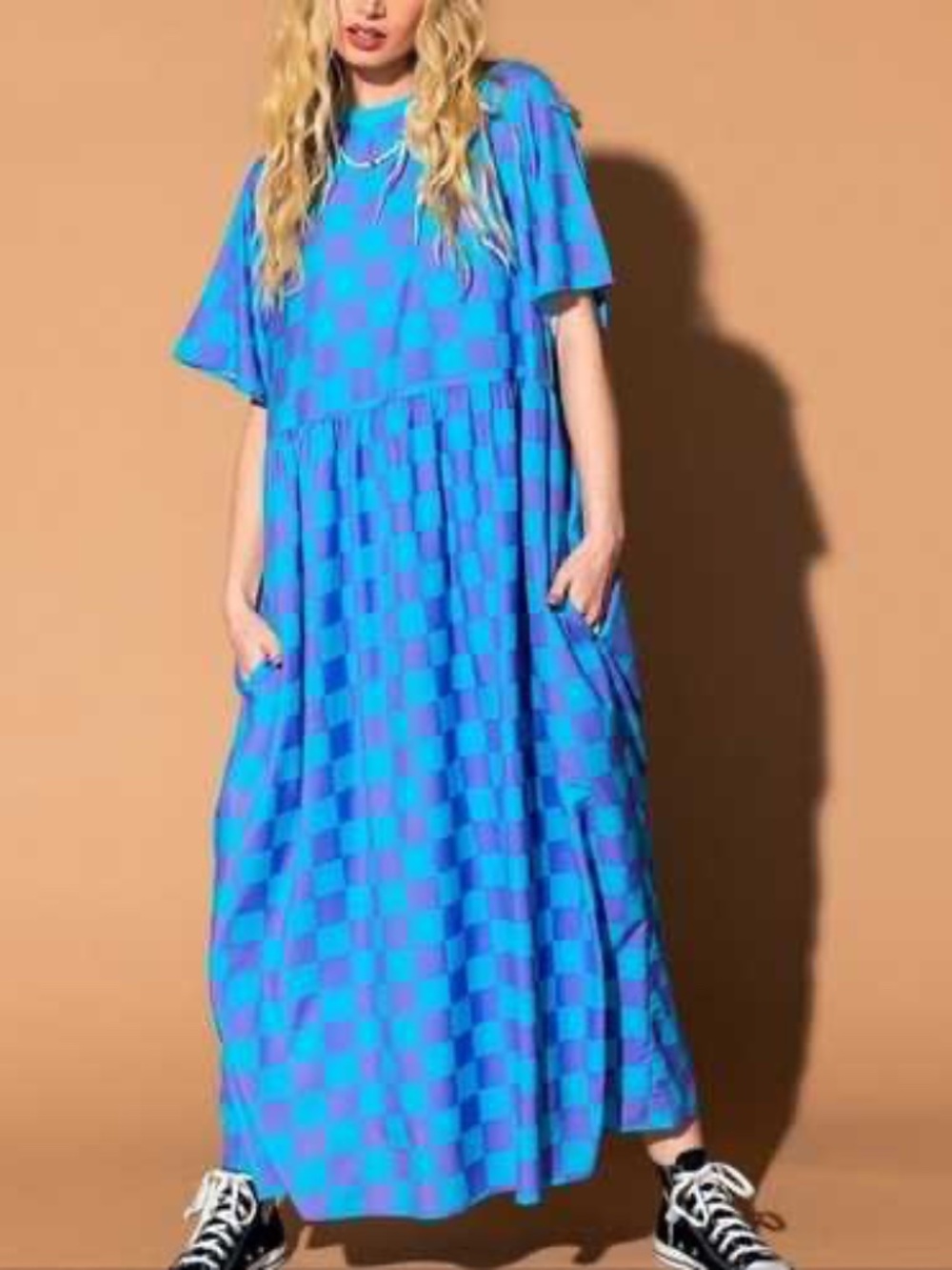 PLUS SIZE: Dressed in Lala Blue + Purple Checkered Oversized Maxi Dress